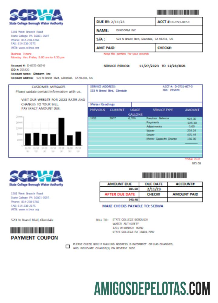 Projeto de lei de serviços públicos de água da SCBWA, SCR amostra